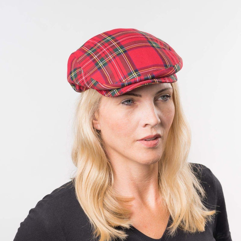 Lipodo Scottish Tartan Flat Cap Made in Italy Men Women Autumn Winter Quilted Lining Checked Pattern Red - Image 2